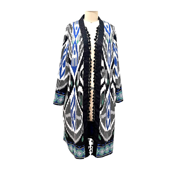 CHICO'S NWT $129 Bordered Tassel Ikat Kimono Jacket Top Size 2 US Large - Picture 1 of 8